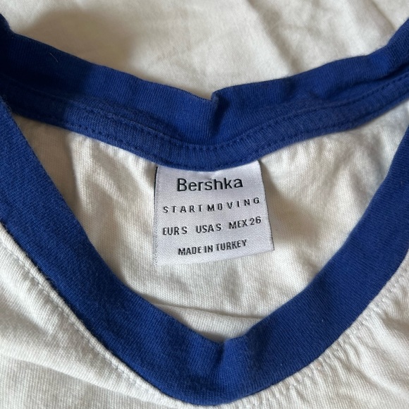 Bershka Activewear Ultra Cropped Royal Blue White Retro Style Ringer Tee - Picture 5 of 5
